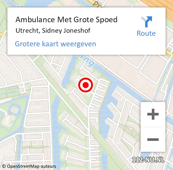Locatie op kaart van de 112 melding: Ambulance Met Grote Spoed Naar Utrecht, Sidney Joneshof op 9 mei 2015 23:02