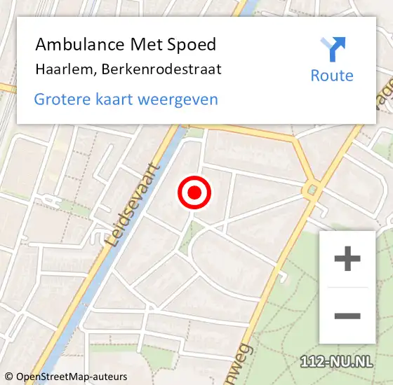 Locatie op kaart van de 112 melding: Ambulance Met Spoed Naar Haarlem, Berkenrodestraat op 10 mei 2015 00:09