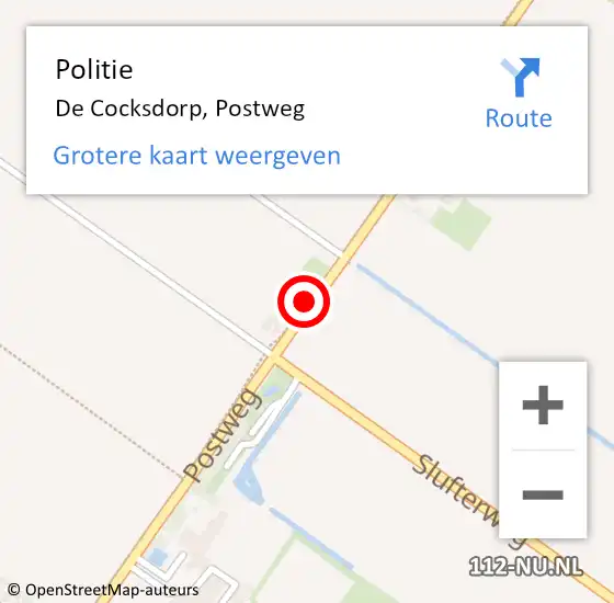 Locatie op kaart van de 112 melding: Politie De Cocksdorp, Postweg op 10 mei 2015 00:57