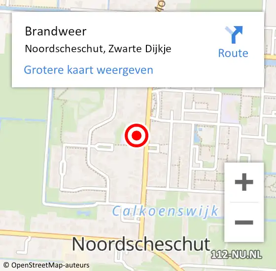 Locatie op kaart van de 112 melding: Brandweer Noordscheschut, Zwarte Dijkje op 10 mei 2015 01:59