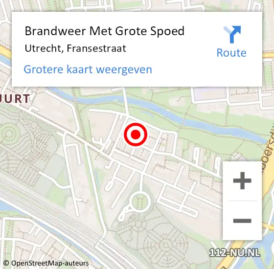 Locatie op kaart van de 112 melding: Brandweer Met Grote Spoed Naar Utrecht, Fransestraat op 11 mei 2015 00:02
