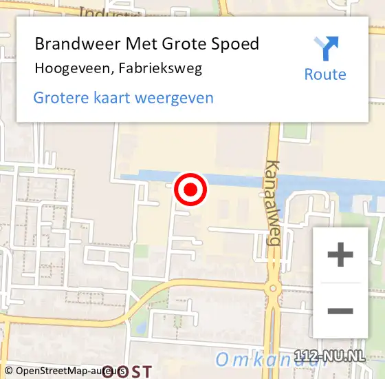 Locatie op kaart van de 112 melding: Brandweer Met Grote Spoed Naar Hoogeveen, Fabrieksweg op 11 mei 2015 12:47