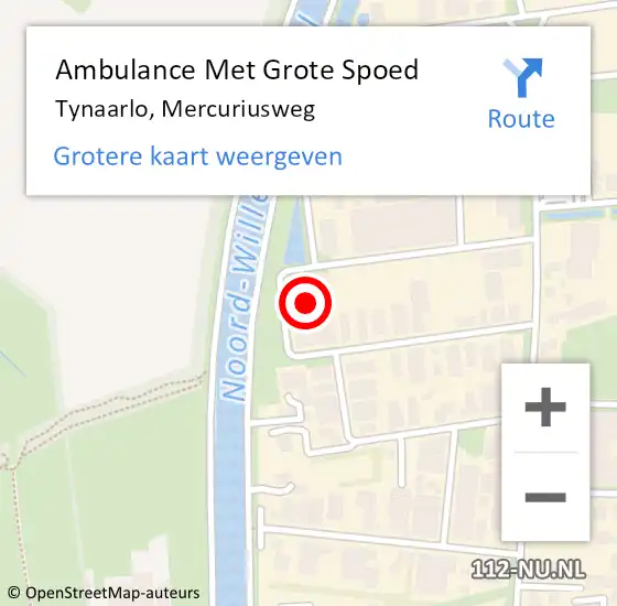 Locatie op kaart van de 112 melding: Ambulance Met Grote Spoed Naar Tynaarlo, Mercuriusweg op 11 mei 2015 13:19