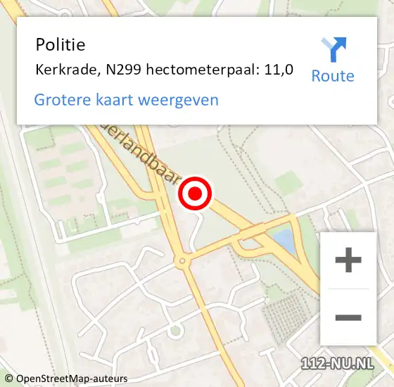 Locatie op kaart van de 112 melding: Politie Kerkrade, N299 hectometerpaal: 11,0 op 11 mei 2015 19:32