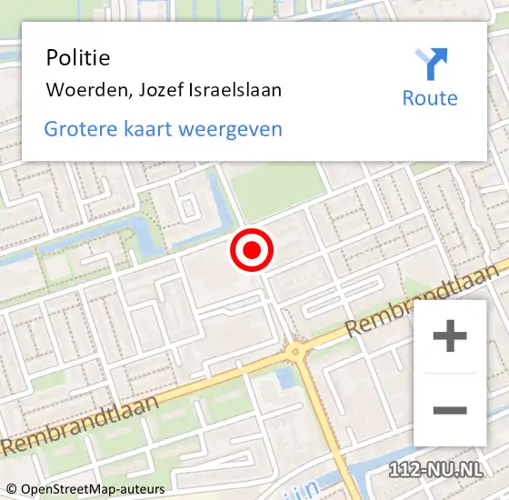 Locatie op kaart van de 112 melding: Politie Woerden, Jozef Israelslaan op 11 mei 2015 19:43