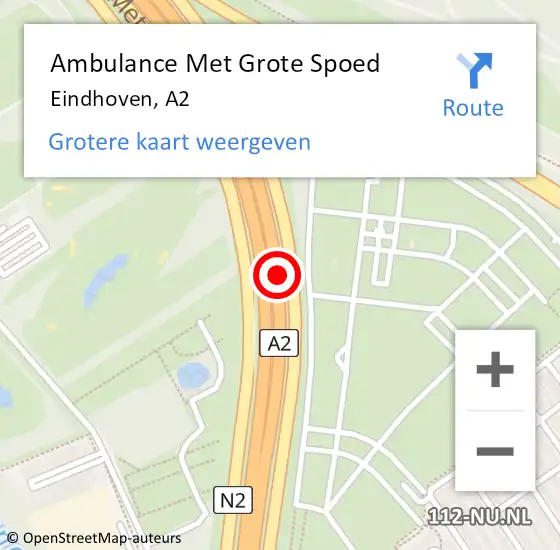Locatie op kaart van de 112 melding: Ambulance Met Grote Spoed Naar Eindhoven, A2 L hectometerpaal: 156,0 op 12 mei 2015 10:44