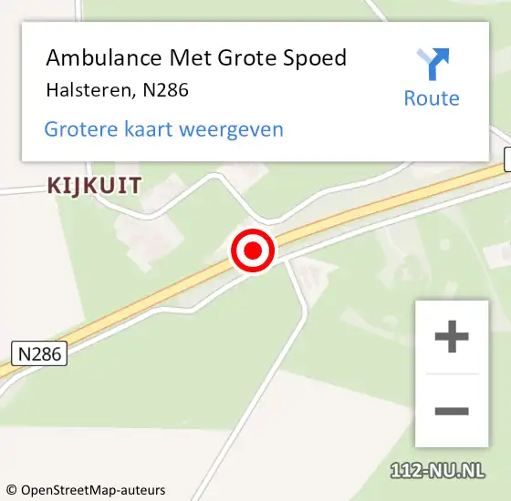 Locatie op kaart van de 112 melding: Ambulance Met Grote Spoed Naar Halsteren, N286 op 13 mei 2015 08:05
