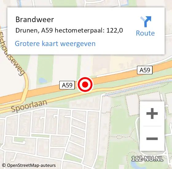 Locatie op kaart van de 112 melding: Brandweer Drunen, A59 hectometerpaal: 119,0 op 13 mei 2015 09:42