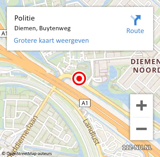 Locatie op kaart van de 112 melding: Politie Diemen, Buytenweg op 13 mei 2015 11:38