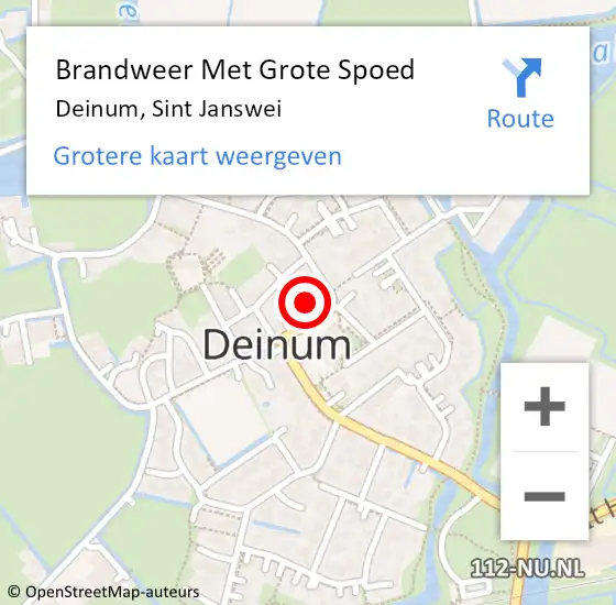 Locatie op kaart van de 112 melding: Brandweer Met Grote Spoed Naar Deinum, Sint Janswei op 13 mei 2015 20:18