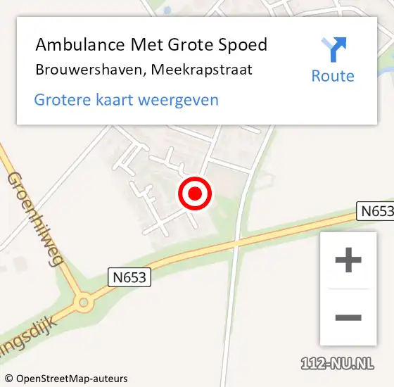 Locatie op kaart van de 112 melding: Ambulance Met Grote Spoed Naar Brouwershaven, Meekrapstraat op 14 mei 2015 05:00