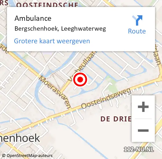 Locatie op kaart van de 112 melding: Ambulance Bergschenhoek, Leeghwaterweg op 14 mei 2015 09:28