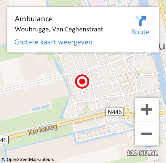 Locatie op kaart van de 112 melding: Ambulance Woubrugge, Van Eeghenstraat op 14 mei 2015 10:30