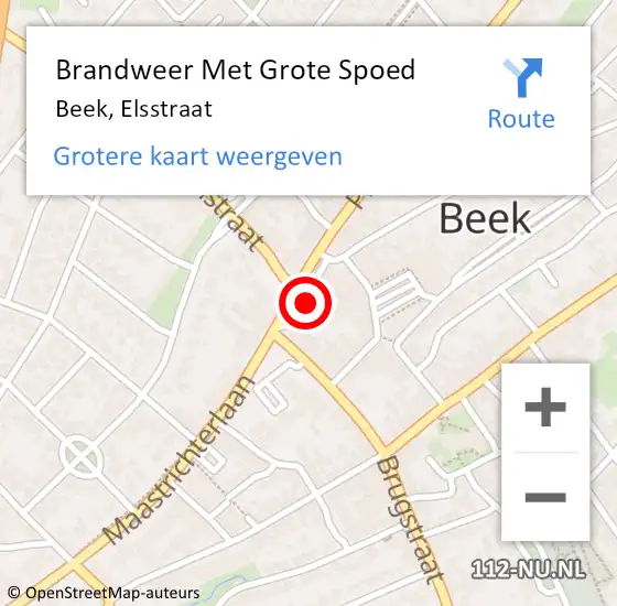 Locatie op kaart van de 112 melding: Brandweer Met Grote Spoed Naar Beek, Elsstraat op 14 mei 2015 13:12