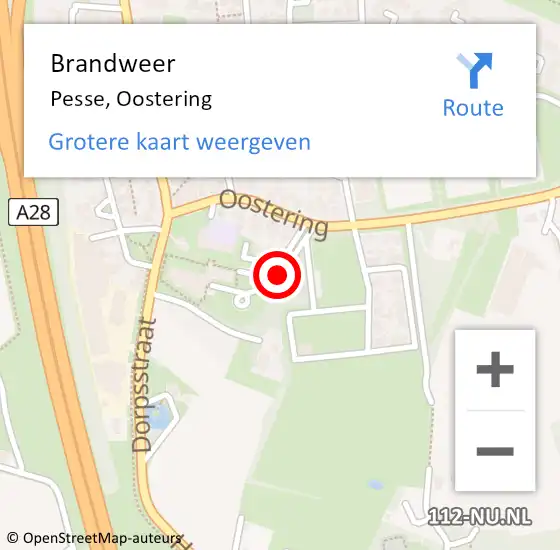 Locatie op kaart van de 112 melding: Brandweer Pesse, Oostering op 14 mei 2015 18:13