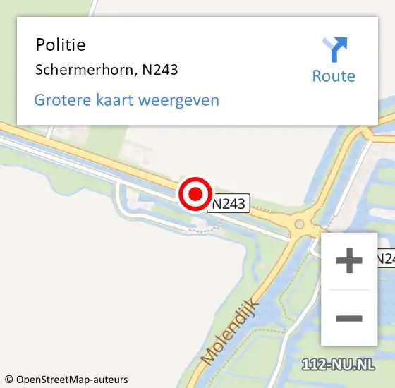 Locatie op kaart van de 112 melding: Politie Schermerhorn, N243 op 15 mei 2015 06:55
