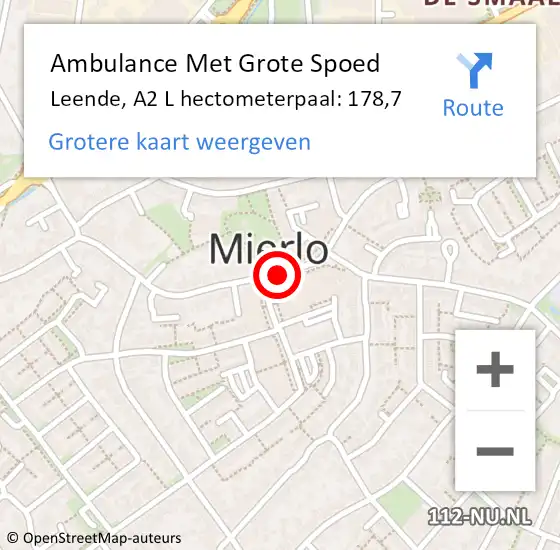 Locatie op kaart van de 112 melding: Ambulance Met Grote Spoed Naar Leende, A2 L hectometerpaal: 178,7 op 15 mei 2015 08:21