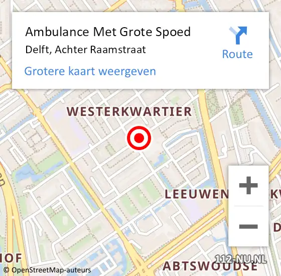 Locatie op kaart van de 112 melding: Ambulance Met Grote Spoed Naar Delft, Achter Raamstraat op 15 mei 2015 18:11