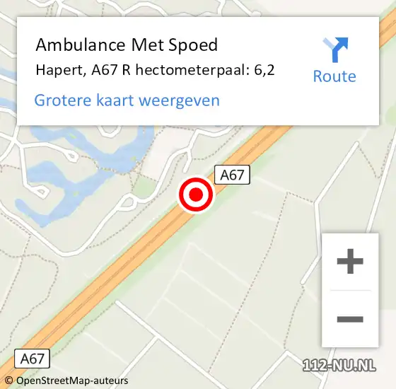 Locatie op kaart van de 112 melding: Ambulance Met Spoed Naar Hapert, A67 R hectometerpaal: 6,2 op 15 mei 2015 20:50