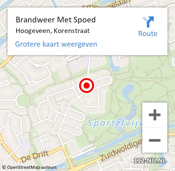 Locatie op kaart van de 112 melding: Brandweer Met Spoed Naar Hoogeveen, Korenstraat op 15 mei 2015 23:16