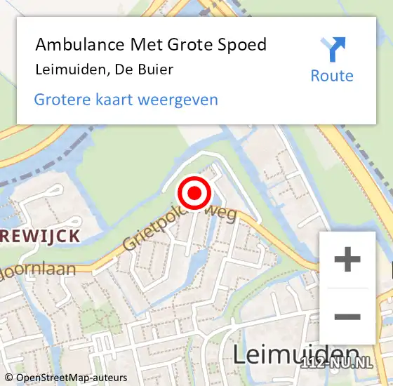 Locatie op kaart van de 112 melding: Ambulance Met Grote Spoed Naar Leimuiden, De Buier op 16 mei 2015 06:21