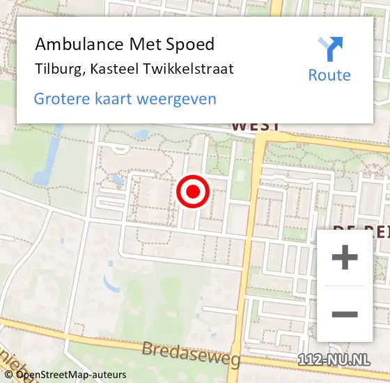 Locatie op kaart van de 112 melding: Ambulance Met Spoed Naar Tilburg, Kasteel Twikkelstraat op 17 mei 2015 20:22