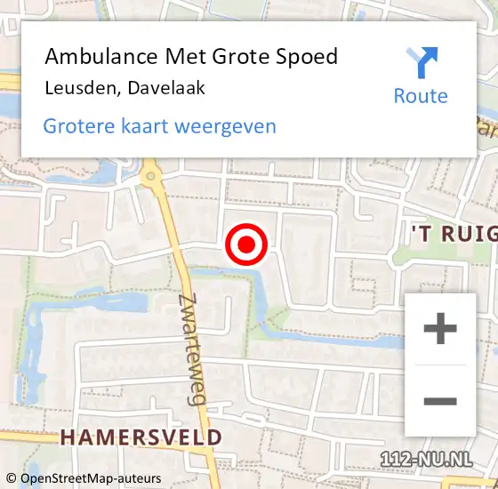 Locatie op kaart van de 112 melding: Ambulance Met Grote Spoed Naar Leusden, Davelaak op 18 mei 2015 07:55
