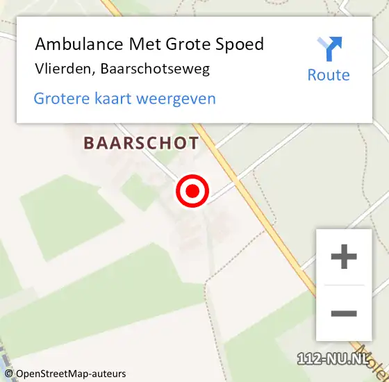 Locatie op kaart van de 112 melding: Ambulance Met Grote Spoed Naar Vlierden, Baarschotseweg op 18 mei 2015 08:55
