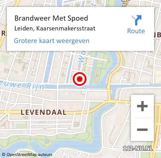 Locatie op kaart van de 112 melding: Brandweer Met Spoed Naar Leiden, Kaarsenmakersstraat op 18 mei 2015 11:41