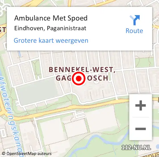 Locatie op kaart van de 112 melding: Ambulance Met Spoed Naar Eindhoven, Paganinistraat op 19 mei 2015 06:21