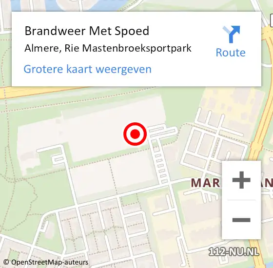 Locatie op kaart van de 112 melding: Brandweer Met Spoed Naar Almere, Rie Mastenbroeksportpark op 19 mei 2015 10:06