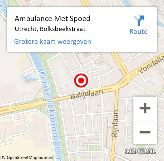 Locatie op kaart van de 112 melding: Ambulance Met Spoed Naar Utrecht, Bolksbeekstraat op 19 mei 2015 20:05