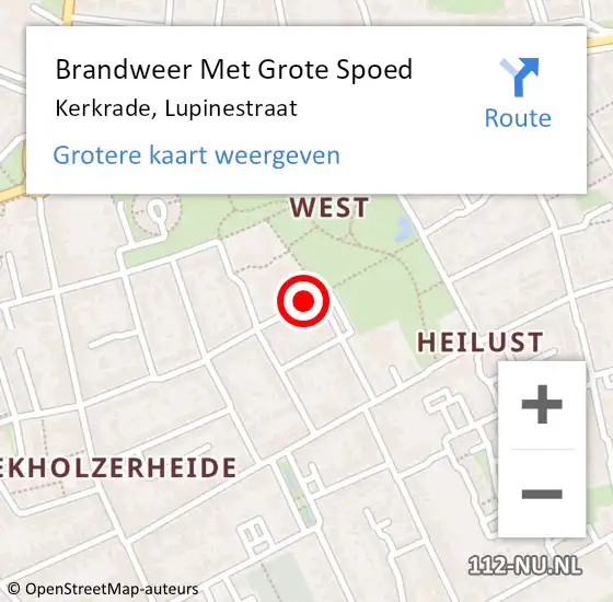 Locatie op kaart van de 112 melding: Brandweer Met Grote Spoed Naar Kerkrade, Lupinestraat op 20 mei 2015 03:50