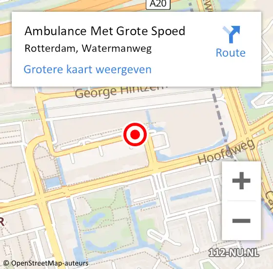 Locatie op kaart van de 112 melding: Ambulance Met Grote Spoed Naar Rotterdam, Watermanweg op 20 mei 2015 13:15