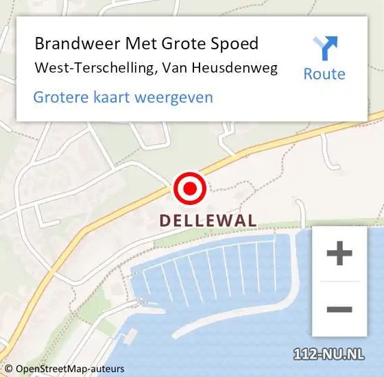 Locatie op kaart van de 112 melding: Brandweer Met Grote Spoed Naar West-Terschelling, Van Heusdenweg op 20 mei 2015 14:37