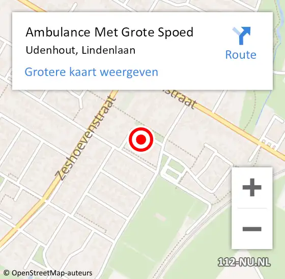 Locatie op kaart van de 112 melding: Ambulance Met Grote Spoed Naar Udenhout, Lindenlaan op 21 mei 2015 08:12
