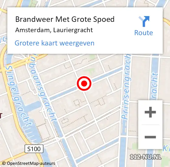 Locatie op kaart van de 112 melding: Brandweer Met Grote Spoed Naar Amsterdam, Lauriergracht op 21 mei 2015 12:36
