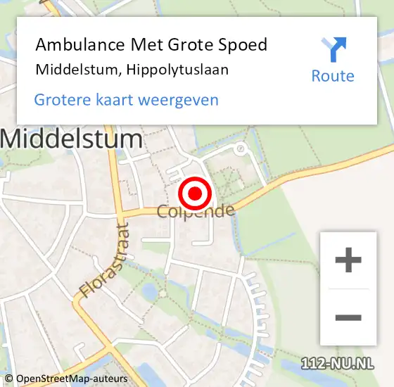 Locatie op kaart van de 112 melding: Ambulance Met Grote Spoed Naar Middelstum, Hippolytuslaan op 22 mei 2015 12:36