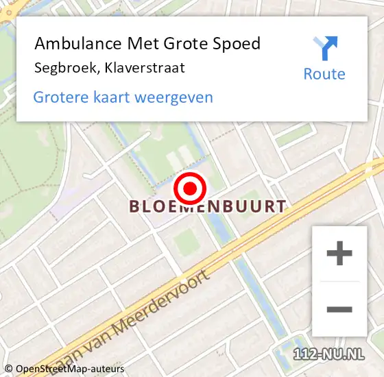 Locatie op kaart van de 112 melding: Ambulance Met Grote Spoed Naar Segbroek, Klaverstraat op 8 november 2013 14:20