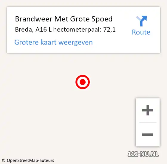 Locatie op kaart van de 112 melding: Brandweer Met Grote Spoed Naar Breda, A16 L hectometerpaal: 72,1 op 22 mei 2015 17:36
