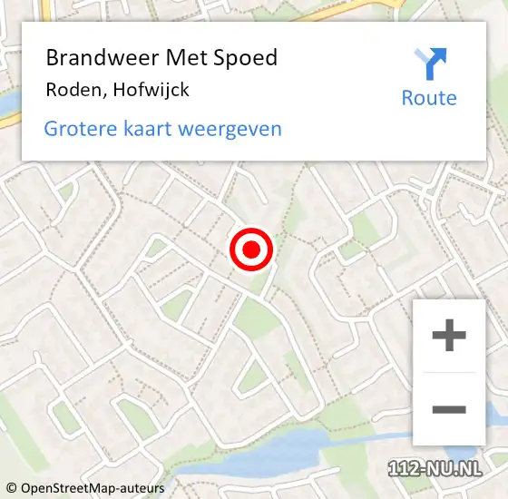 Locatie op kaart van de 112 melding: Brandweer Met Spoed Naar Roden, Hofwijck op 22 mei 2015 19:00