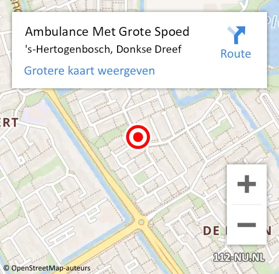 Locatie op kaart van de 112 melding: Ambulance Met Grote Spoed Naar 's-Hertogenbosch, Donkse Dreef op 23 mei 2015 09:03