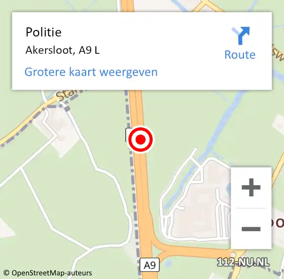 Locatie op kaart van de 112 melding: Politie Akersloot, A9 L op 23 mei 2015 10:57