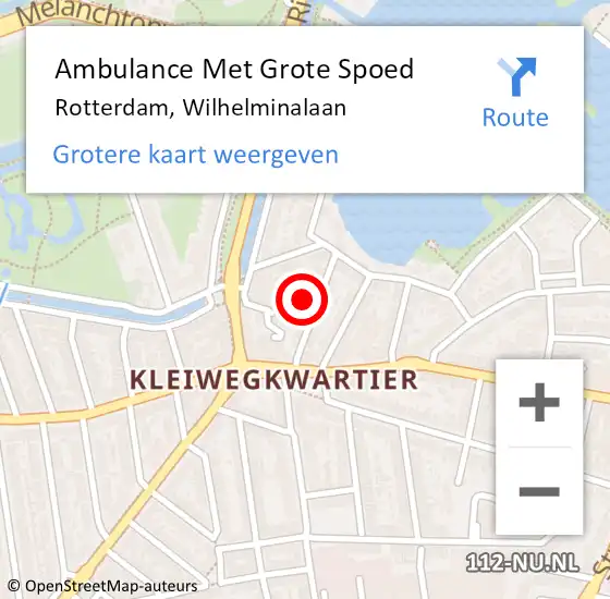 Locatie op kaart van de 112 melding: Ambulance Met Grote Spoed Naar Rotterdam, Wilhelminalaan op 23 mei 2015 11:50
