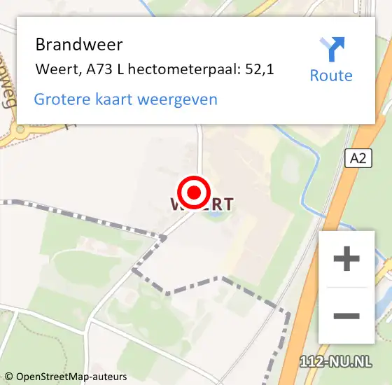Locatie op kaart van de 112 melding: Brandweer Weert, A73 L hectometerpaal: 52,1 op 23 mei 2015 12:12