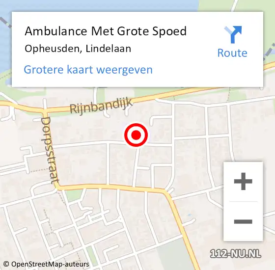 Locatie op kaart van de 112 melding: Ambulance Met Grote Spoed Naar Opheusden, Lindelaan op 23 mei 2015 16:20