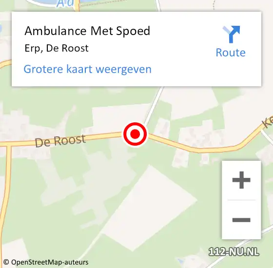 Locatie op kaart van de 112 melding: Ambulance Met Spoed Naar Erp, De Roost op 23 mei 2015 21:48