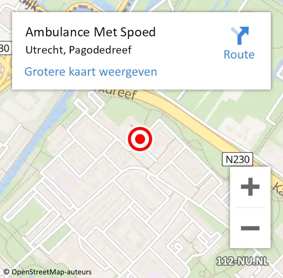 Locatie op kaart van de 112 melding: Ambulance Met Spoed Naar Utrecht, Pagodedreef op 24 mei 2015 07:39