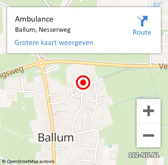 Locatie op kaart van de 112 melding: Ambulance Ballum, Nesserweg op 24 mei 2015 15:48
