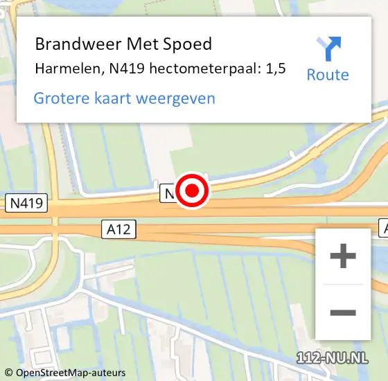 Locatie op kaart van de 112 melding: Brandweer Met Spoed Naar Harmelen, N419 hectometerpaal: 1,5 op 25 mei 2015 08:43